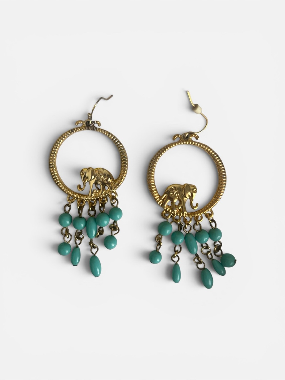Gold Tone Elephant Hoop Earrings